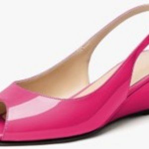 Hot Pink Slingback Wedge Heel  Peep Toe Pumps